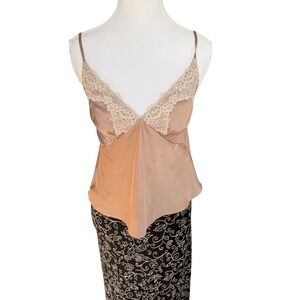 Abercrombie & Fitch Womens Satin Lace Trim Camisole Y2K Top Taupe Small